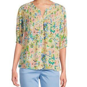 Intro Floral Crinkle Gauze Blouse – 3/4 Sleeve – Rayon